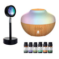 Table Lamp with Essential Oil Aroma Diffuser and six bottles of essential oils for aromatherapy.