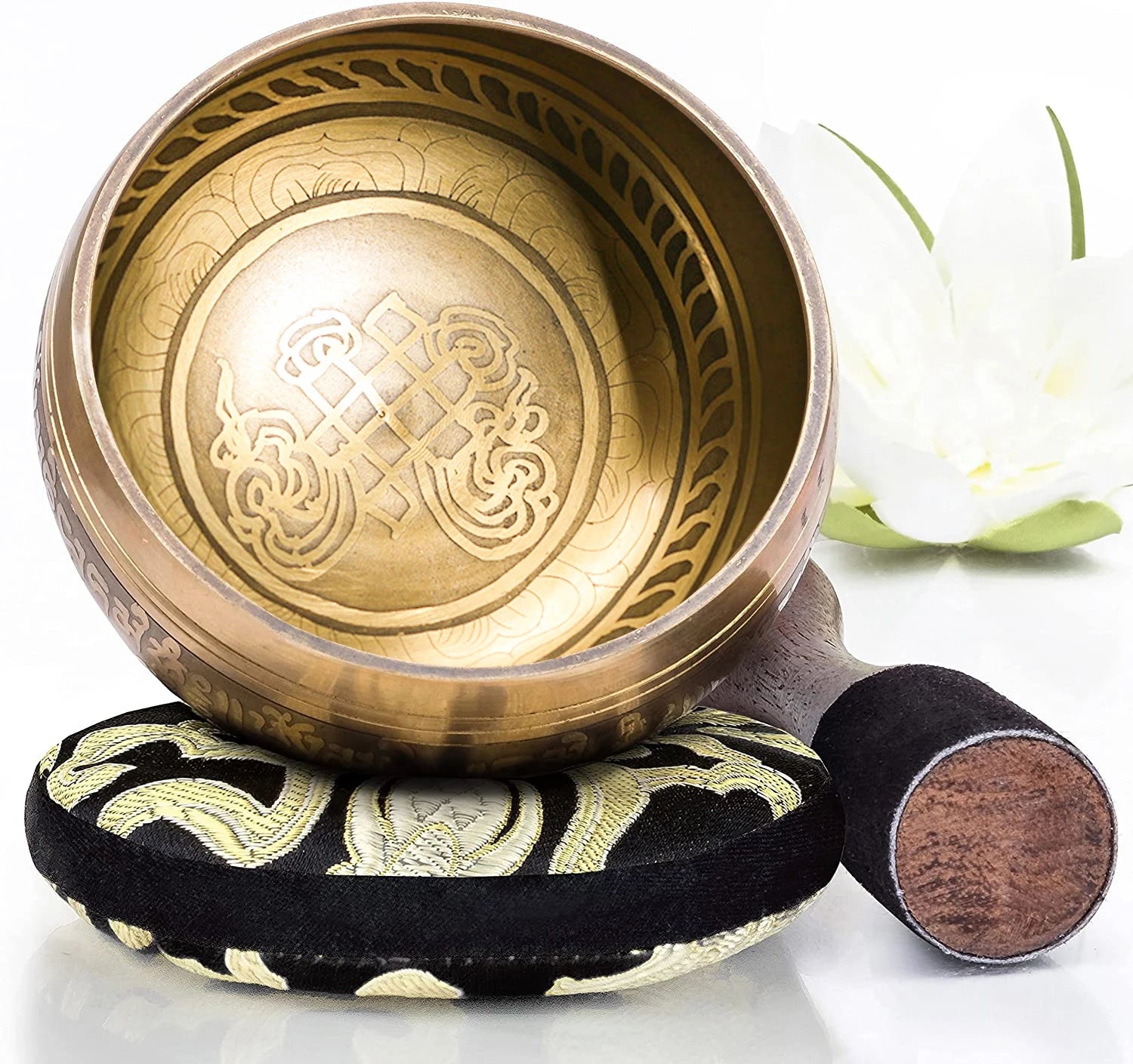 Miwayer Tibetan Singing Bowl Set Flower of Life Unique Gift Helpful for Meditation Yoga Stress Relief Prayer and Mindfulness