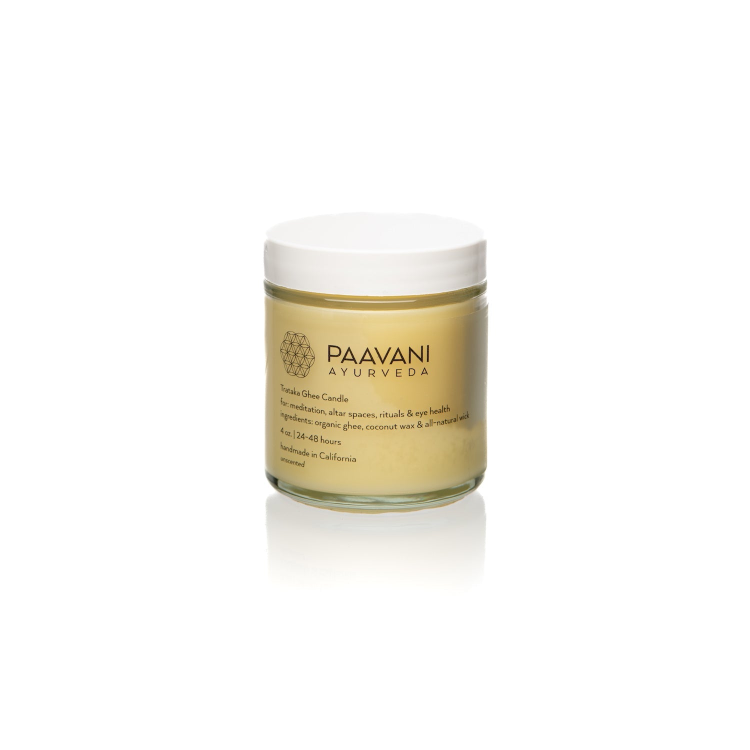 Paavani Ayurveda candle jar on a white background