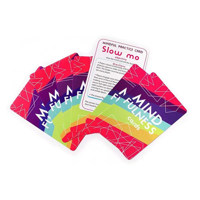 Colorful mindfulness cards with geometric designs on a white background