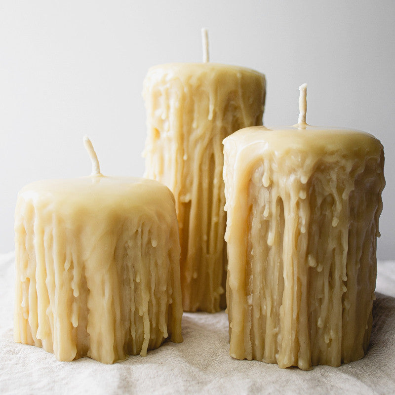 Beeswax Pillar Candle Handcrafted Wellness ardió