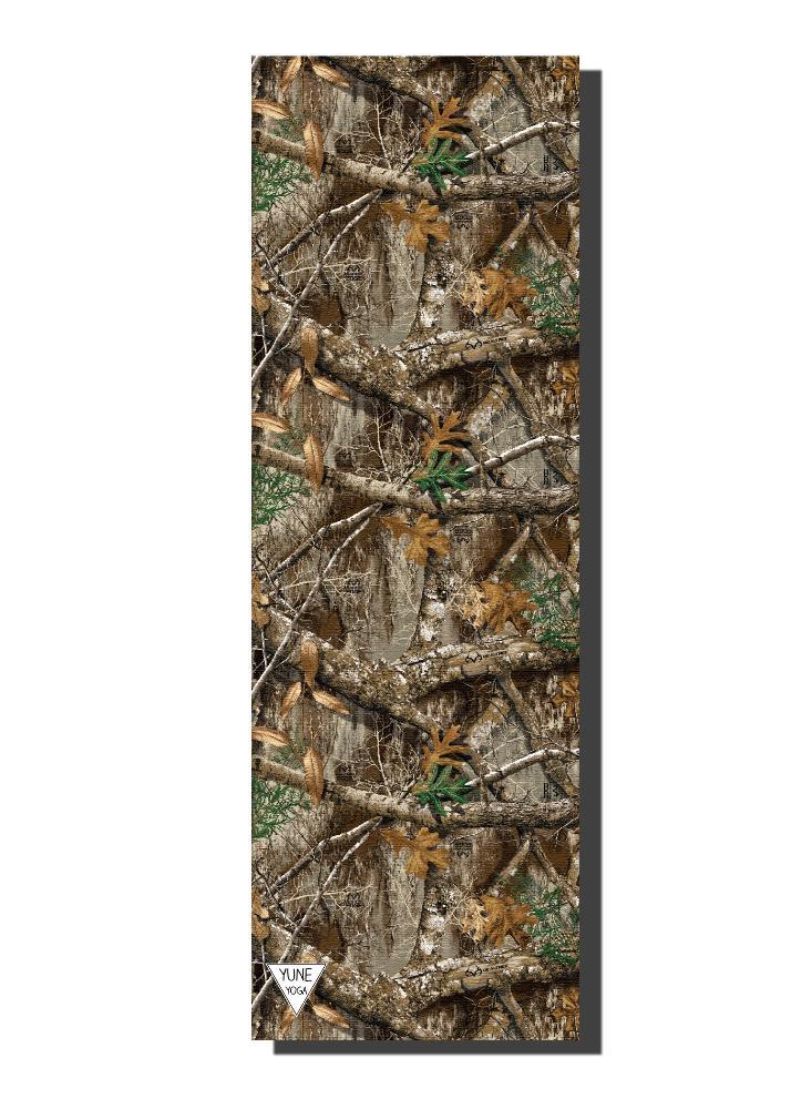Camouflage-patterned mat with a visible brand logo on a white background