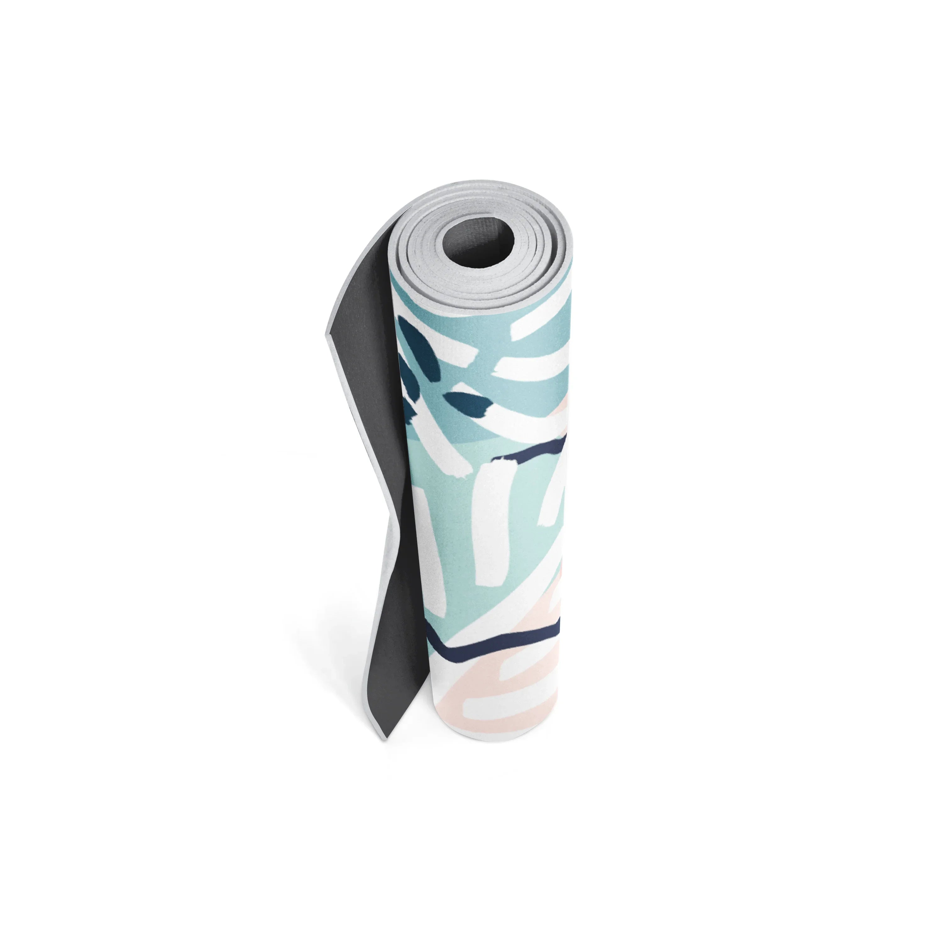 Yoga mat with a leaf pattern on a white background