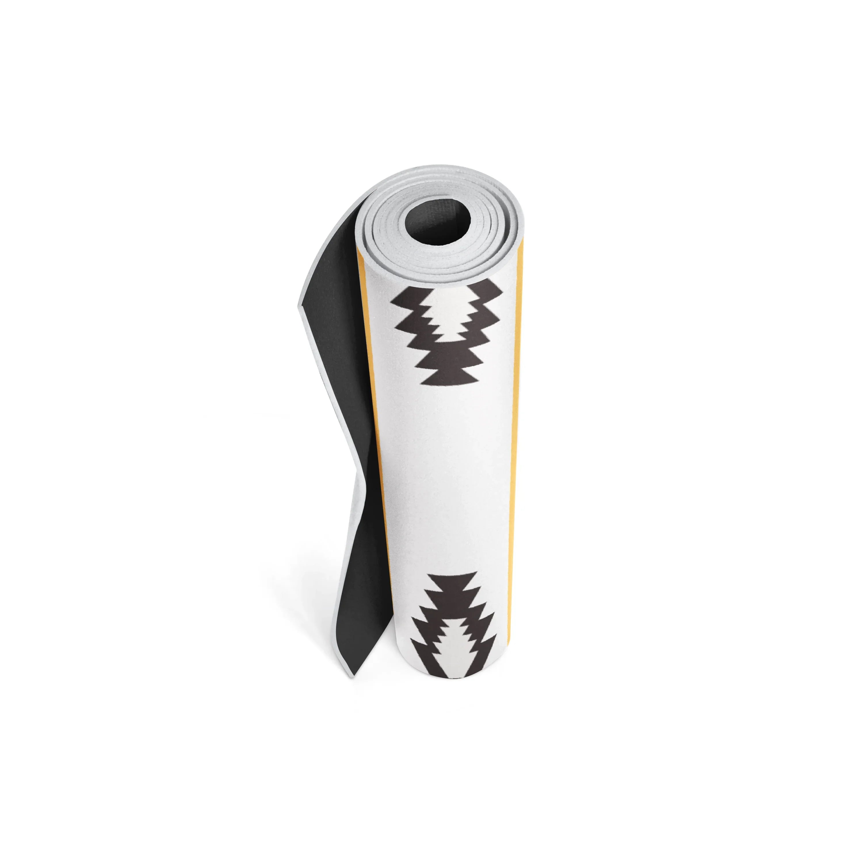 Yoga mat with black and white pattern on a white background